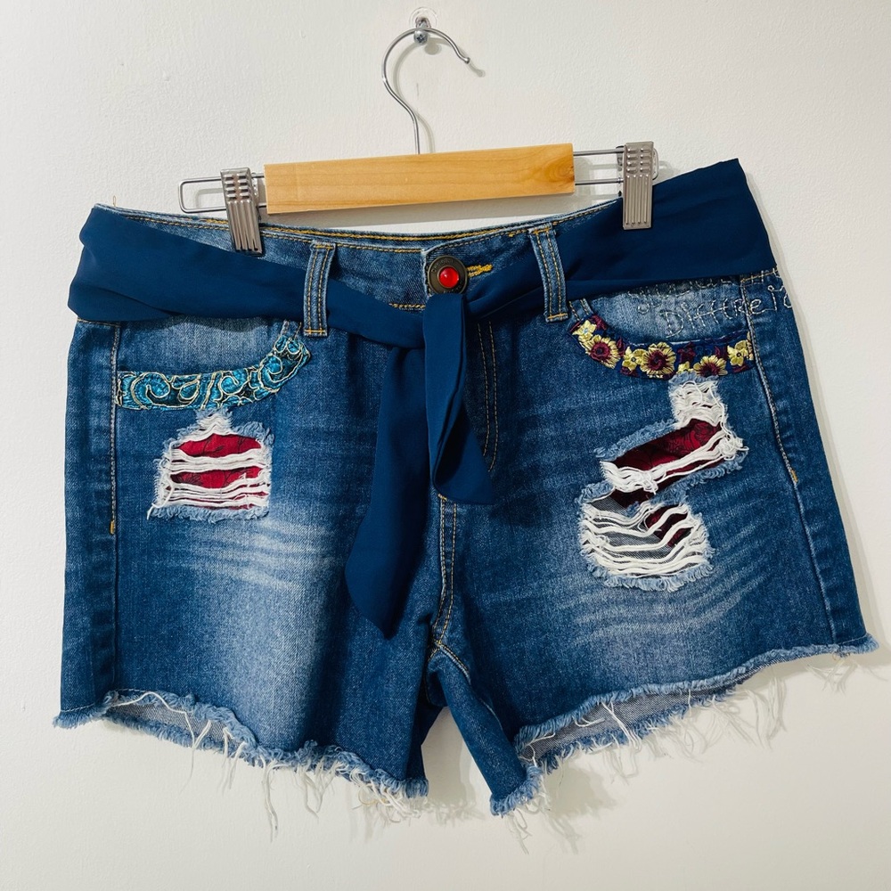 Desigual Blue Jean Shorts with Embroidery